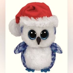 Ty Beanie Boos - ICICLES Blue Holiday Owl Dressed w/ Santa Hat 6" Glittery Eyes